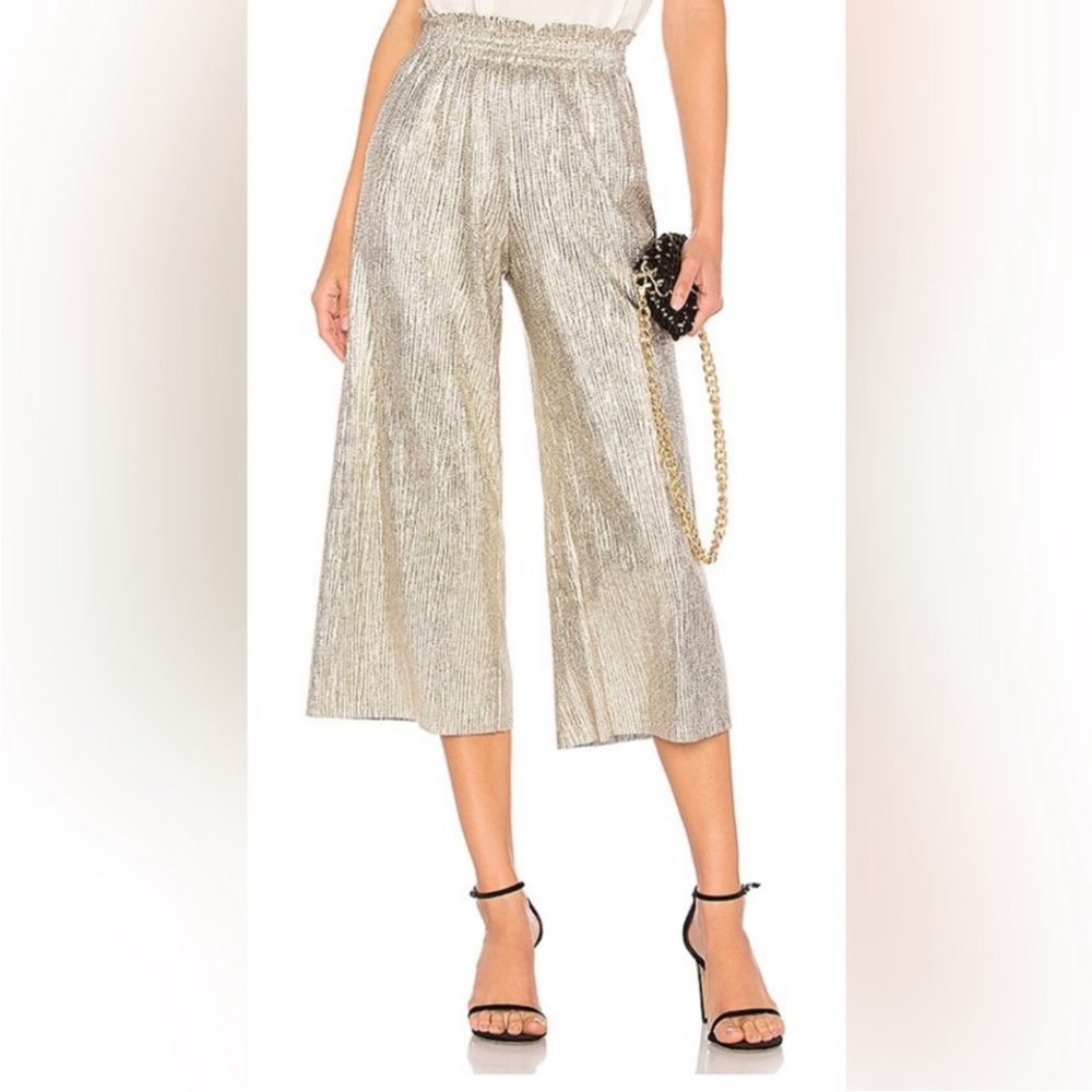 NWOT Alice + Olivia Silver Elba Plissé Paperbag Culotte, Size 4